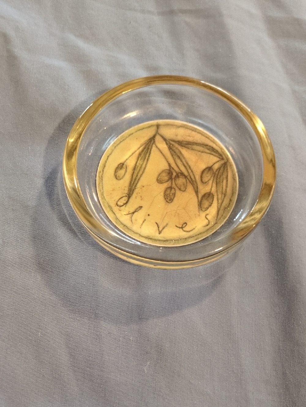 Glass Olive Decorative Dish with Gold Rim